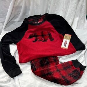 Eddie Bauer Red and Black Plaid uber soft fluffy Bear Kids 2 piece Pajama set